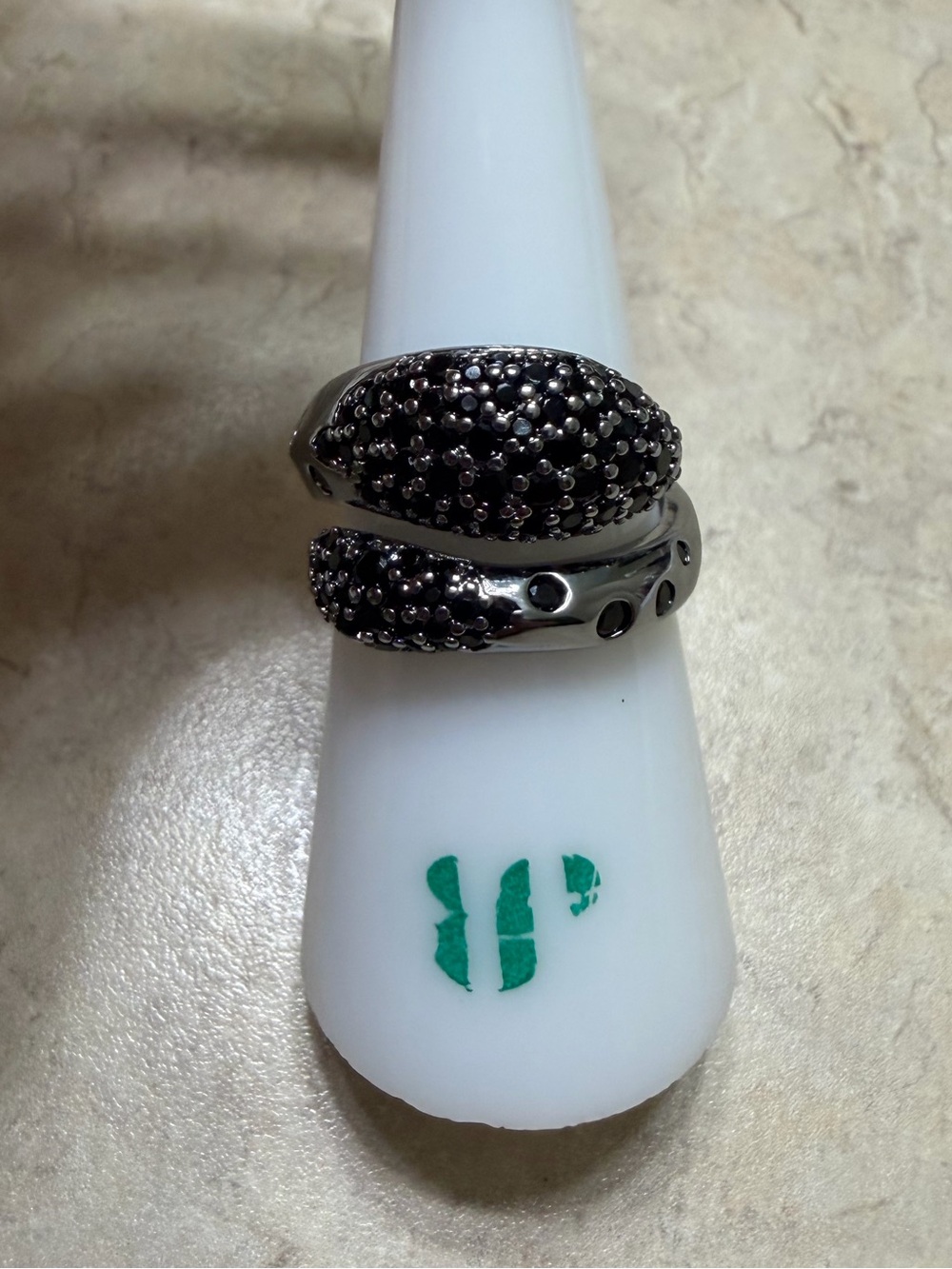Bomb Party Size 6 Ring-Wrapped With River Stone Black Onyx on Hematite RG59592